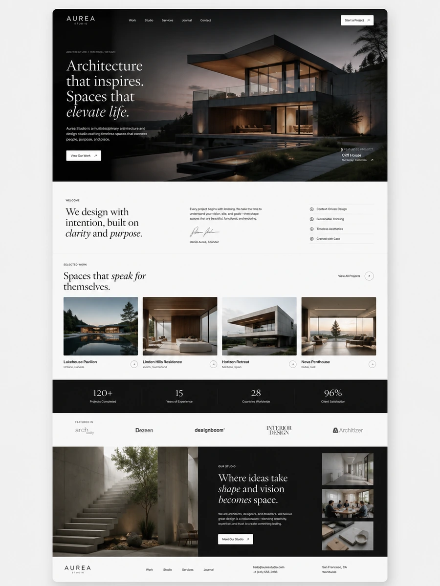 Aurea Studio architecture website example