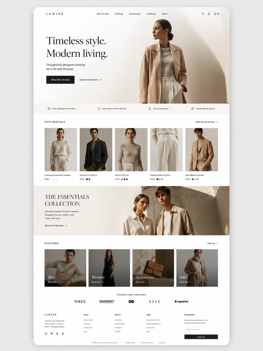 Lumine fashion eCommerce website example