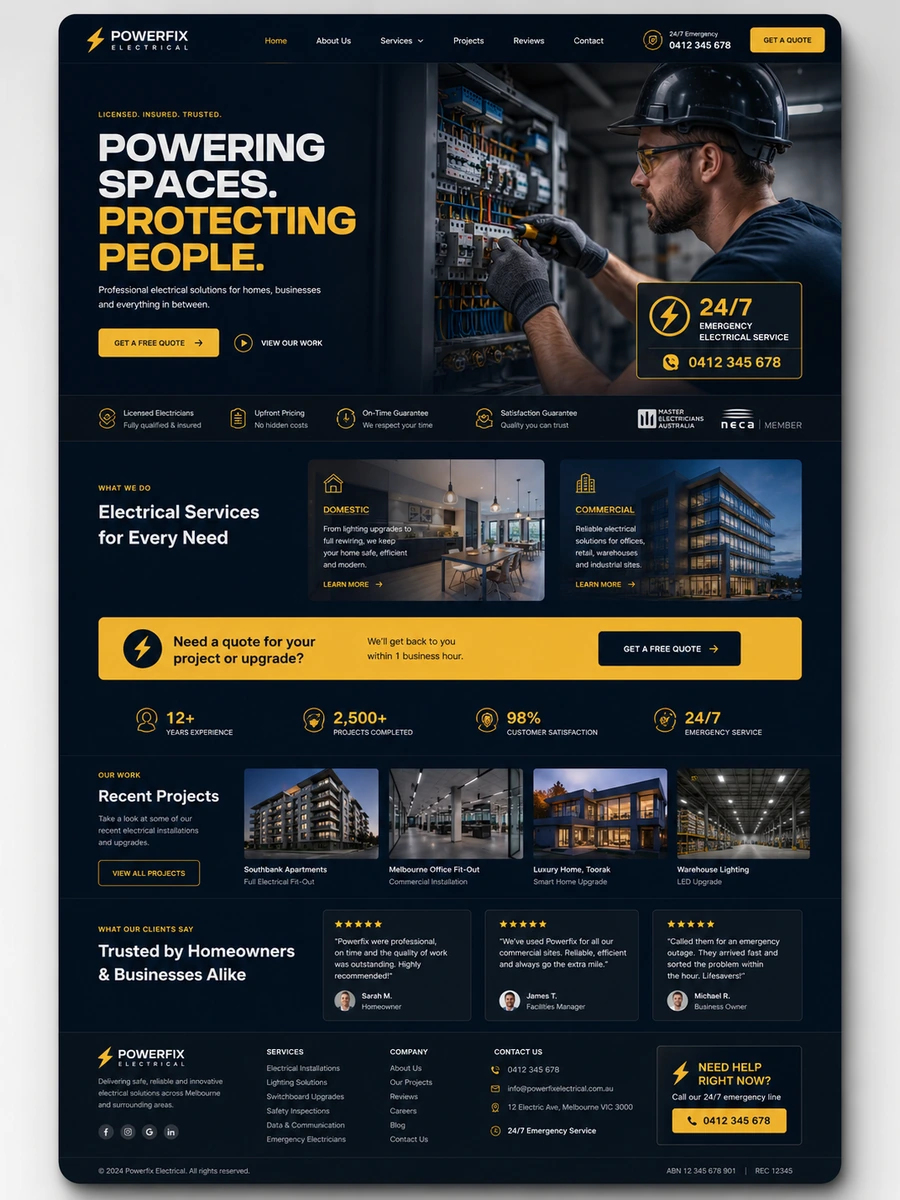 PowerFix Electrical website example