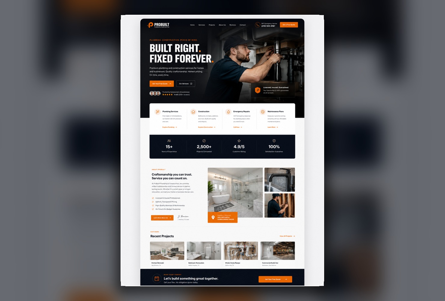 ProBuilt plumbing and construction website design example